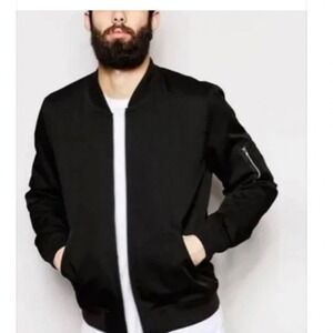 Bernardo Mens Black Full Zip Bomber Jacket Small Utility Flight Sleeve Pocket